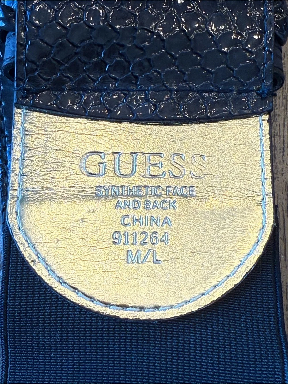 Guess Black Stretch Waist Belt Faux Snakeskin Wide Elastic Belt M/L